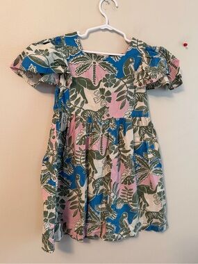 Mini Boden Tropical Parrot and Zebra Ruffle Sleeve Dress